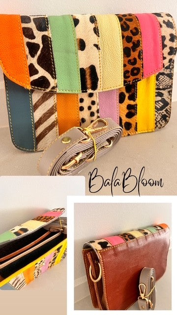 BalaBloom Leather Bag - Colour stripe with brown