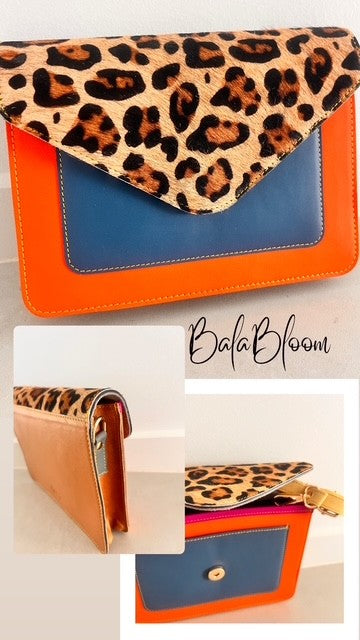 BalaBloom Bag - Orange, blue and tan with cheetah