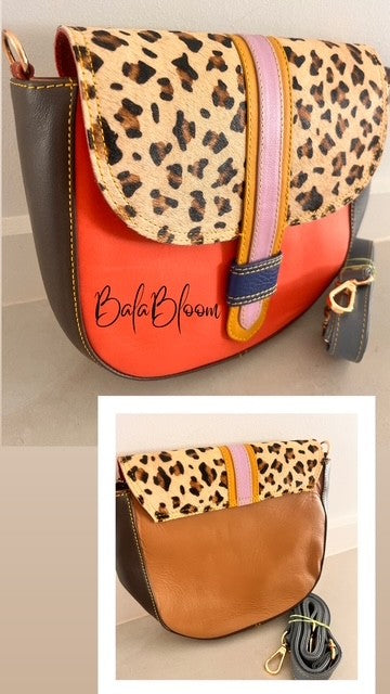 BalaBloom Leather Bag - Orange, brown, tan and leopard print