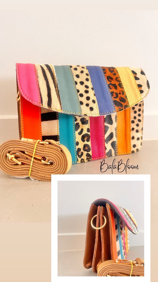 BalaBloom Leather Bag - Colour stripe with tan
