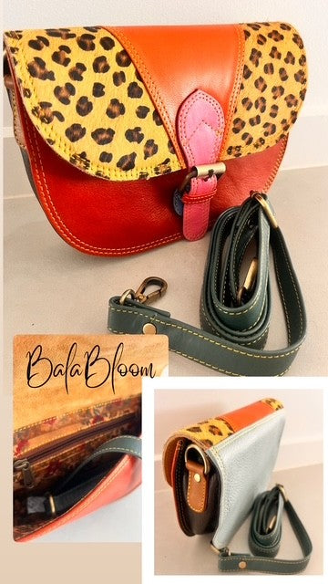BalaBloom Bag - Red and gray with cheetah round