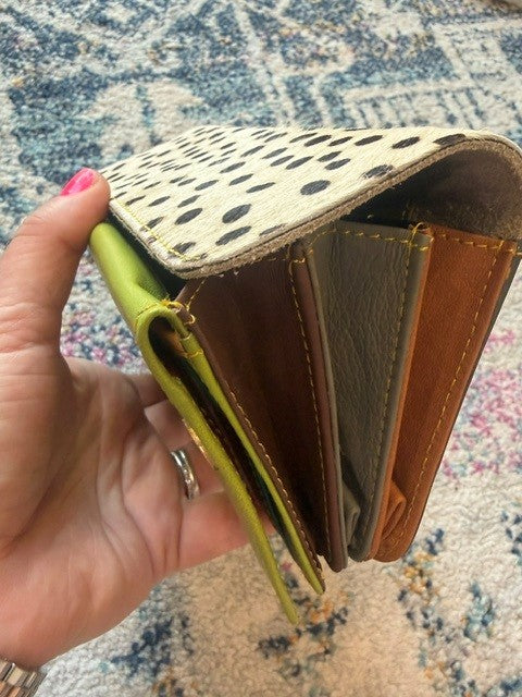BalaBloom Bag - Olive/green spot with colourful inside wallet/purse