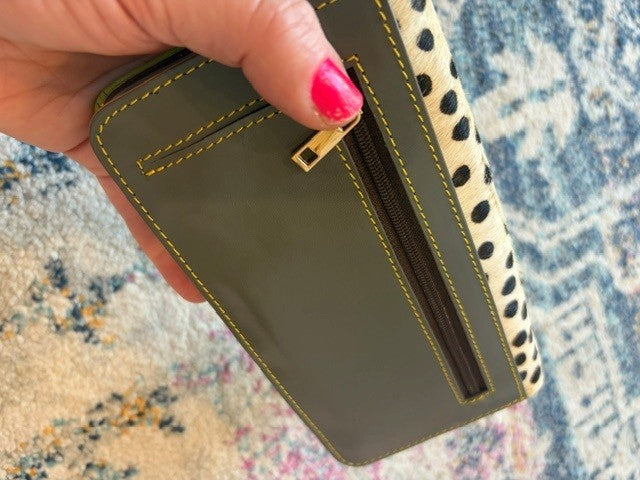 BalaBloom Bag - Olive/green spot with colourful inside wallet/purse