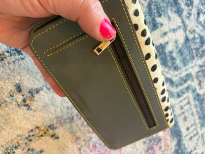 BalaBloom Bag - Olive/green spot with colourful inside wallet/purse